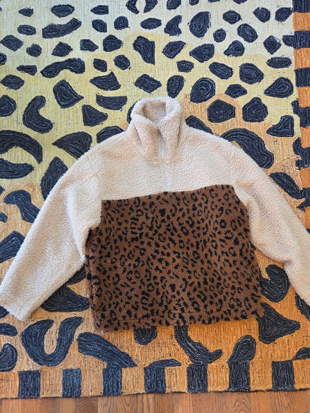 Lush Cream Sherpa Pullover with Brown Leopard Panel